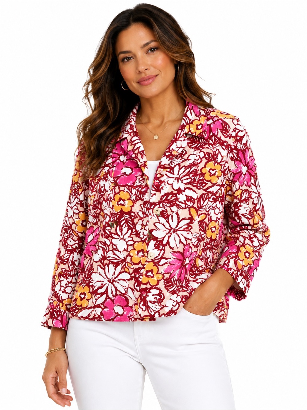 ZENERGY CHICO'S Lightweight Jacket   Floral, Sz‎ 2